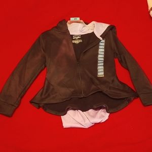 Girls 2 pcs outfit, Blue with Fading Ruffled Back Hood, with Lavender Leggings,